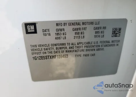 2017 Chevrolet Malibu Lt from USA, damaged, VIN 1G1ZE5STXHF159493